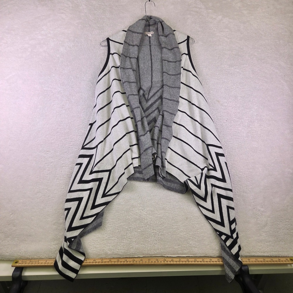 Merona Womens Open Front Cardigan Vest Black White Striped Chevron Large L
